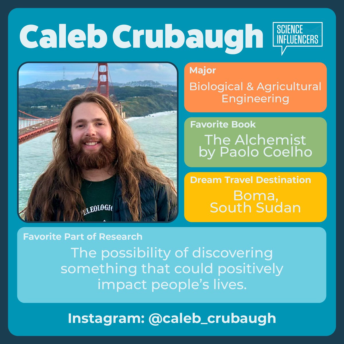 sci_influencers's tweet photo. Next up, we have Caleb Crubaugh! Caleb is a junior biological &amp; agricultural engineering major hoping to work in agricultural development.

Learn more about Caleb and our 2024 cohort at https://t.co/ijjLiduebb!

#ScienceInfluencers #REEU #NIFAImpacts #USDANIFA #TAMU @USDA_NIFA https://t.co/Hcnc5202Yb