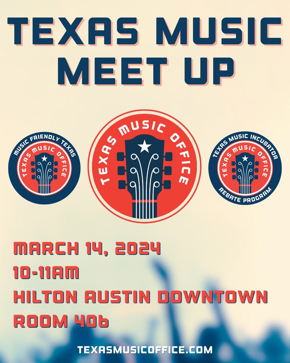 Join us TOMORROW, 3/14 at 10am, @HiltonAustin, Rm. 406, for the #TexasMusicMeetUp, our Official @sxsw 2024 Meet Up! #TMOSXSW