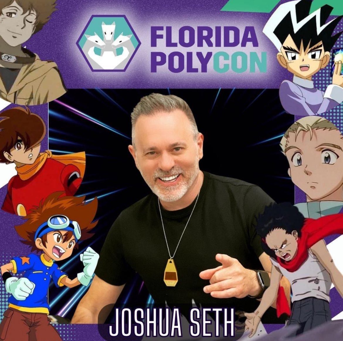 joshuaseth's tweet photo. 🚨🚨Florida! This Saturday I’ll be appearing at #flpolycon all day for a fan meet and greet and autograph signing session. Let’s go!! #voiceactor #anime #digimon #akira #trigun #powerrangers #wolfsrain #duelmasters #cyborg009 https://t.co/gjRl98EG52