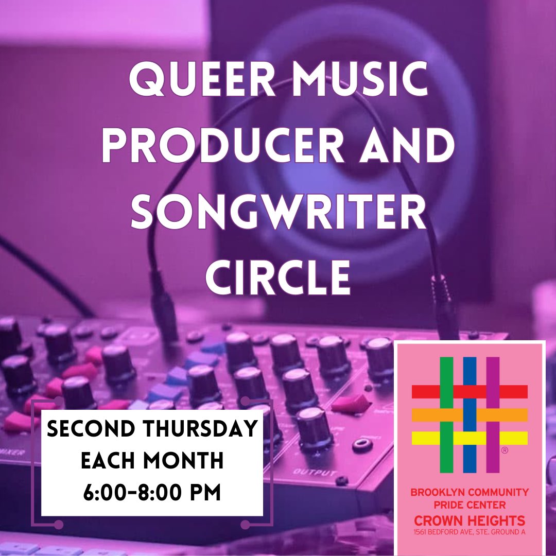 I run a Queer Music Producer and Songwriter group in NYC and our next meeting is tomorrow Thu 3/14 from 6pm-8pm! More info here: lgbtbrooklyn.org/event-details-…