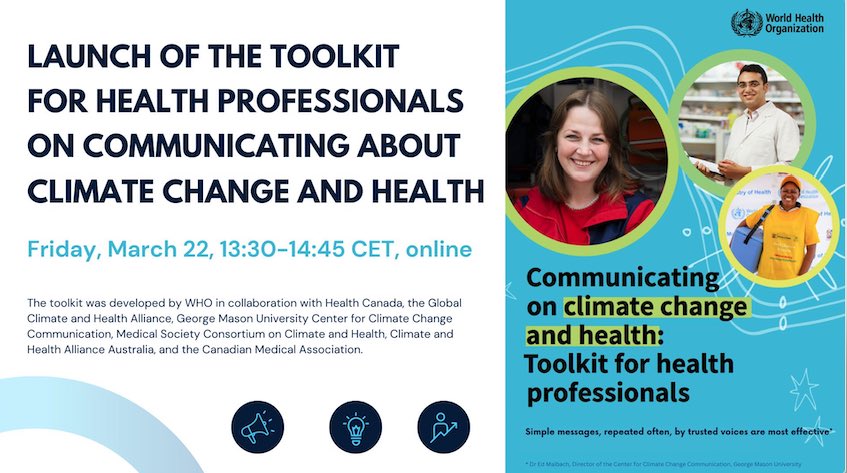 Attn healthcare workers: Don’t miss the launch of the @who toolkit for health professionals on communicating about #climatechange and health, next Friday at 13:30 CET who.int/news-room/even…