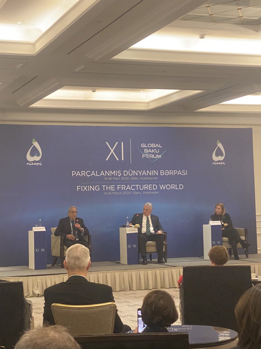 An excellent and candid opening session at this year’s Global Baku Forum. All eyes on Gaza. Fmr PM of Bosnia chairing a conversation between the fmr SecGen of Arab League and fmr Isareli Foreign Minister about the path to peace.