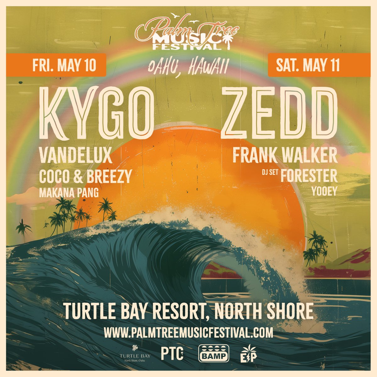 Hawaii!! 🌴 See you May 10th at the iconic Turtle Bay Resort with @palmtreefest. Pre-Sale starts tomorrow 3/14 @ 10AM HST. See you there! 🤝 Pre-Sale Signup- palmtreemusicfestival.com/hawaii-signup