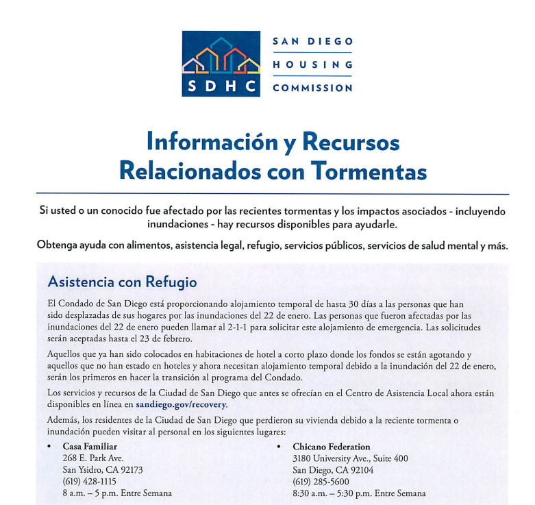 Were you affected by the #floods? Call Casa Familiar at 619-428-1115 for support. ¿Le afectaron las inundaciones? Llama a Casa Familiar al 619-428-1115 para recibir apoyo.