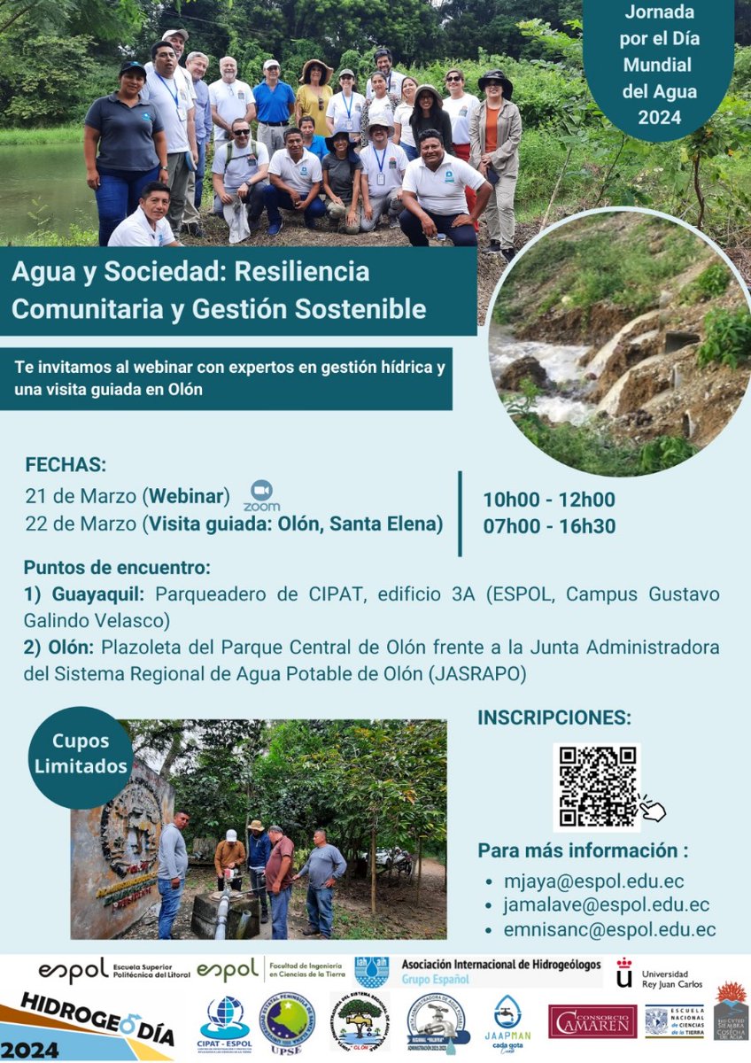 CIPAT ESPOL (@cipatespol) on Twitter photo 🧵1/2
#EventosCipat l
En conmemoración por el #DíaMundialdelAgua 22 de marzo, te invitamos a la segunda edición del #Hidrogeodía2024 promovida por <a href="/iah/">Bush Airport</a>. Donde podrás conocer la gestión comunitaria de los acuíferos mediante el conocimiento de expertos y visita guiada en #Olón. 🧵1/2
#EventosCipat l
En conmemoración por el #DíaMundialdelAgua 22 de marzo, te invitamos a la segunda edición del #Hidrogeodía2024 promovida por <a href="/iah/">Bush Airport</a>. Donde podrás conocer la gestión comunitaria de los acuíferos mediante el conocimiento de expertos y visita guiada en #Olón.