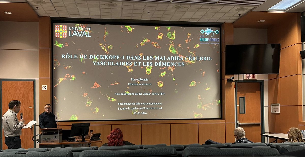 ElaliAyman's tweet photo. Congratulations to Romain Menet for the outstanding defence of his doctoral thesis! It is always a special moment to see the students evolving in our lab succeed after all the hard work! Thanks for the evaluation committee Dr Jessica Deslauriers, Dr Jasna Kriz, @AxL_Montagne https://t.co/FhEP3XUbOd