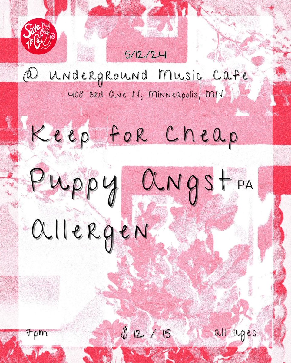 We are so excited for @PuppyAngst (PA), @KeepforCheap, & Allergen in the Cafe on May 12th! 7 PM $12 adv / $15 dos All Ages TIX --> buff.ly/43iOzJ4