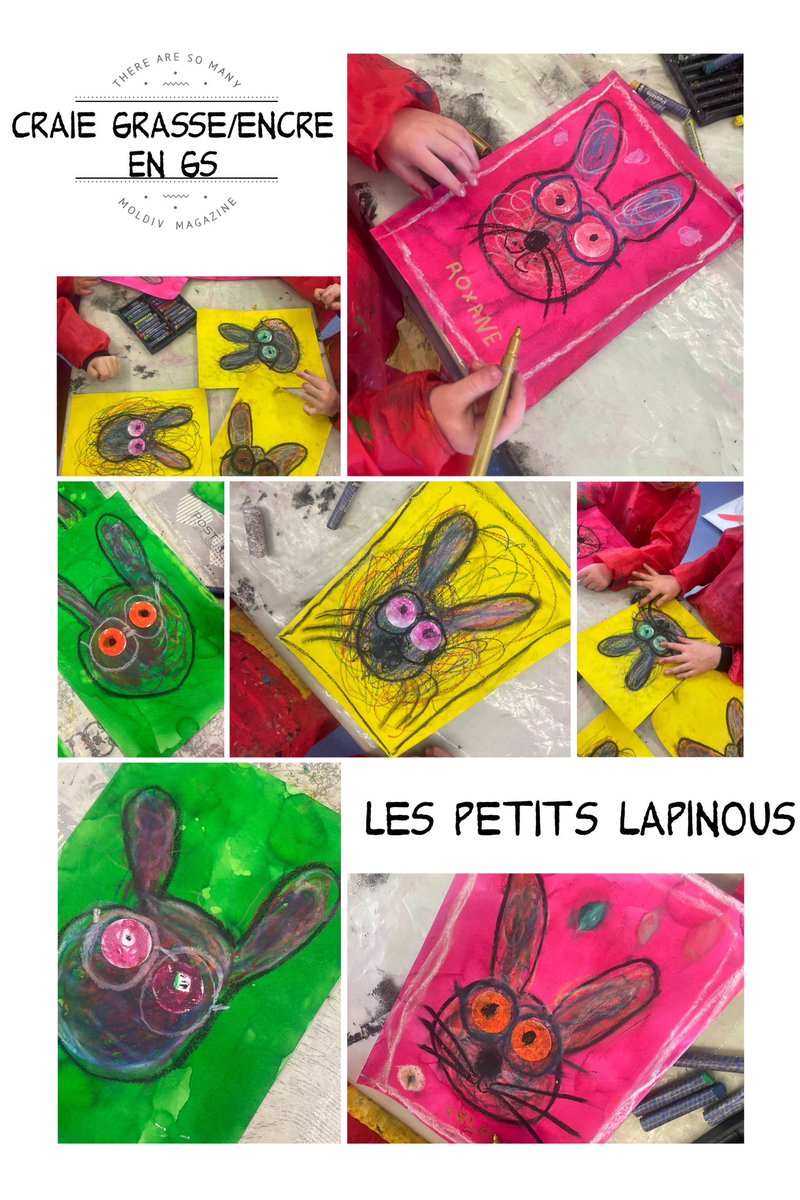 LVive1's tweet photo. Des petits lapinous🐇réalisés avec de la craie grasse et de l’encre lors du décloisonnement avec des GS #maternelle .
#artsvisuels . https://t.co/UzwBBz1EIs