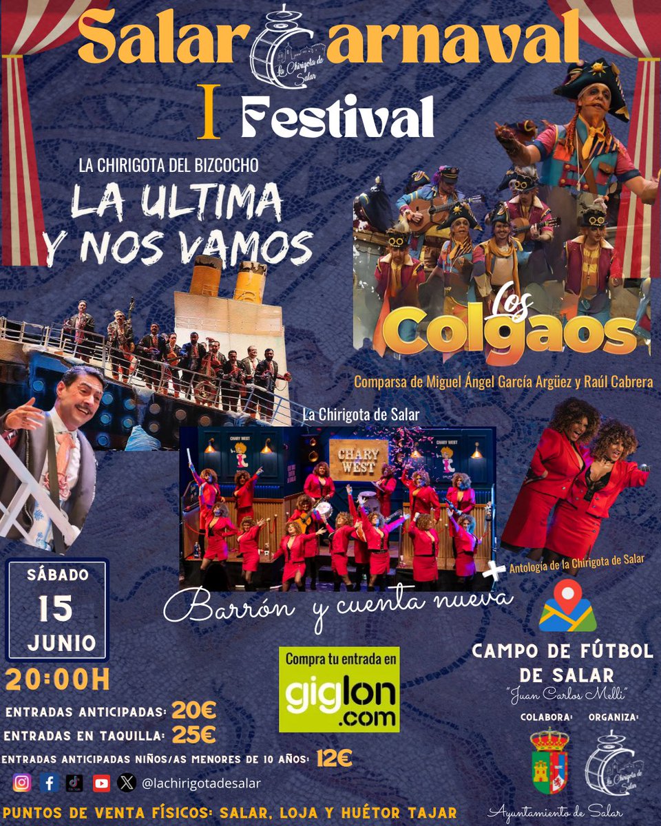 Entradas: 🎫 
giglon.com/todos?idEvent=…
 <a href="/bizcoch0/">bizcochO</a> <a href="/ComparsaArguez/">La Comparsa de García Argüez y Raúl Cabrera</a> <a href="/ChirigotaBizc8/">la CHIRIGOTA del BIZCOCHO</a>