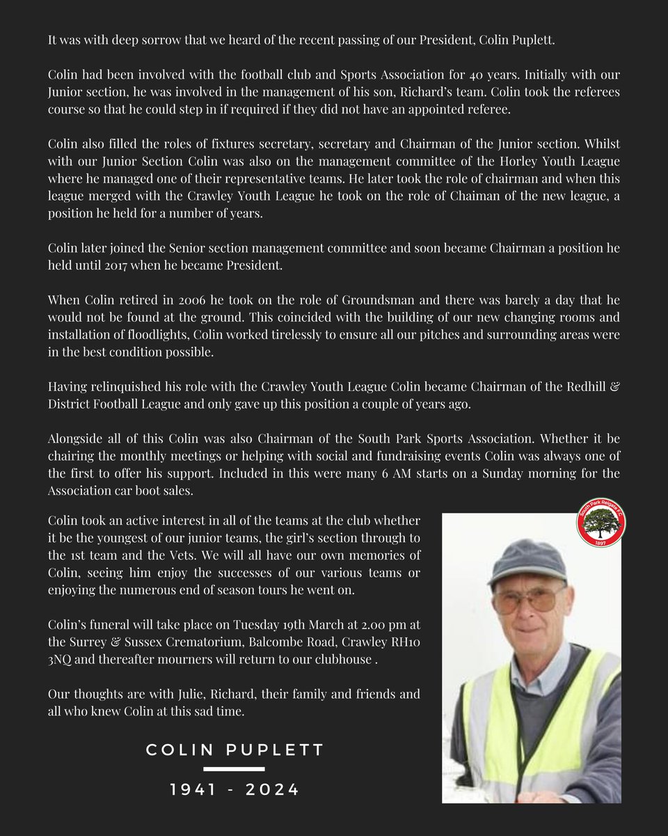 𝗖𝗢𝗟𝗜𝗡 𝗣𝗨𝗣𝗟𝗘𝗧𝗧 🫶

An absolute legend of our club &amp; legend of the community. Forever thankful for Colin.

RIP, Youngen 🤝❤️💚
