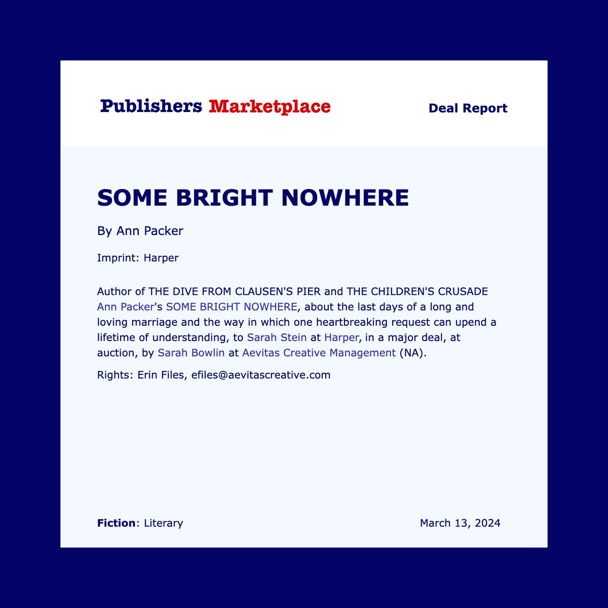 Harper Books (@harperbooks) on Twitter photo Very excited to welcome <a href="/AnnPackerAuthor/">Ann Packer</a> to @HarperBooks! #SomeBrightNowhere <a href="/AevitasCreative/">Aevitas Creative</a> <a href="/svbowlin/">Sarah Bowlin</a> @steinsarahj Very excited to welcome <a href="/AnnPackerAuthor/">Ann Packer</a> to @HarperBooks! #SomeBrightNowhere <a href="/AevitasCreative/">Aevitas Creative</a> <a href="/svbowlin/">Sarah Bowlin</a> @steinsarahj