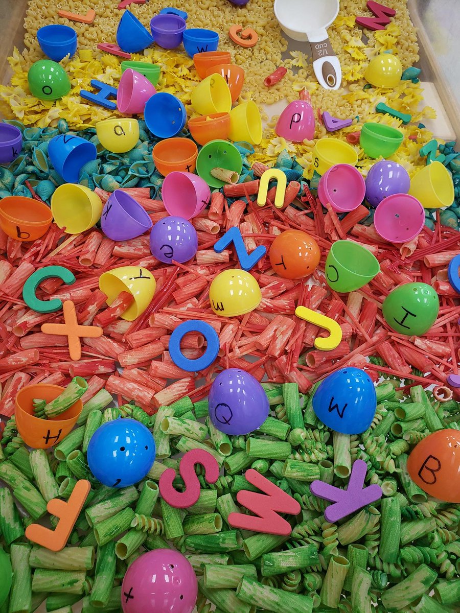 New Sensory Table days are the best!! Upper and lower case egg match up and find the alphabet. Engaging, fun, and a some egg-cellent learning! #CCAconnect #rvsed