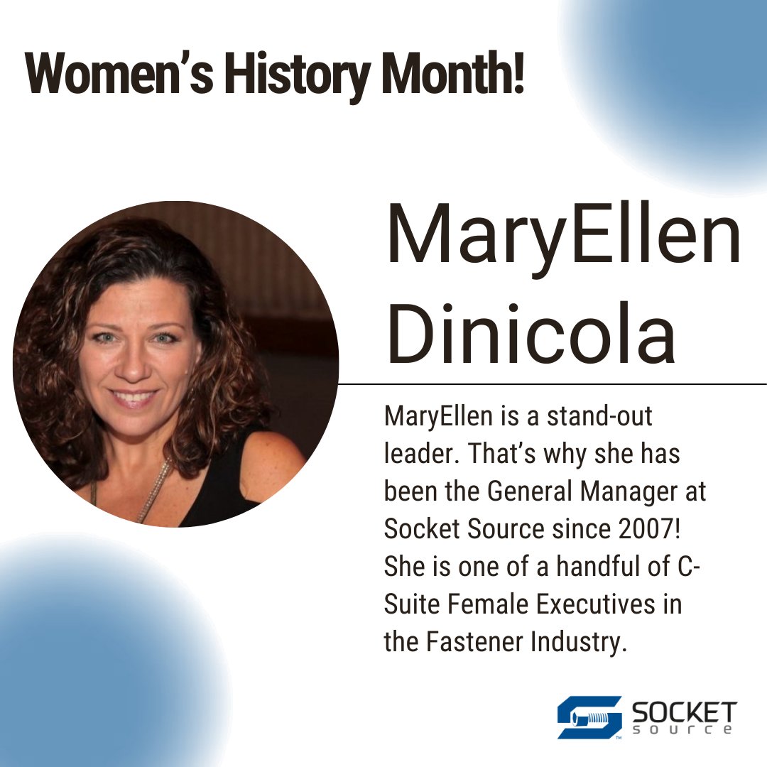 For Women's History Month we are celebrating women who are MAKING history! First up...One of our own! 

#WomensHistoryMonth #WomensHistory #Sockets #FastenerIndustry #SocketSource