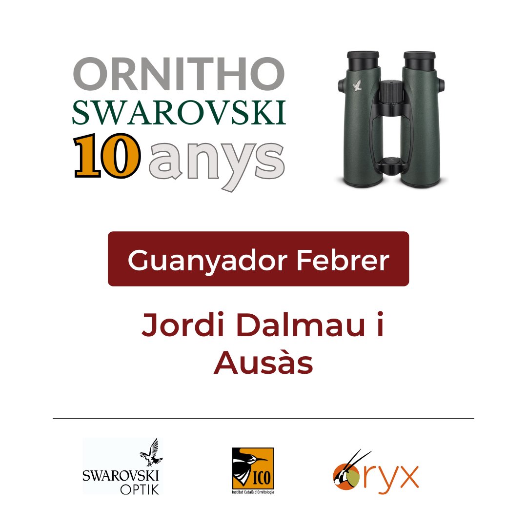 Moltes felicitats al guanyador del mes de febrer de la cursa Ornitho-Swarovski!  S'emporta el val de 50€ per a la botiga @oryxnatura i entra en el sorteig dels prismàtics @swarovskioptik_birding Participeu a ornitho.cat, la sort us està esperant!