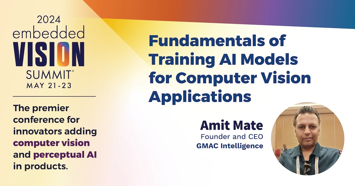 Don't miss Amit Mate, Founder and CEO of GMAC Intelligence, at the 2024 @EmbVisionSummit. He'll cover essential aspects of training convolutional neural networks, including prerequisites and the model training process. embeddedvisionsummit.com/2024/session/f…