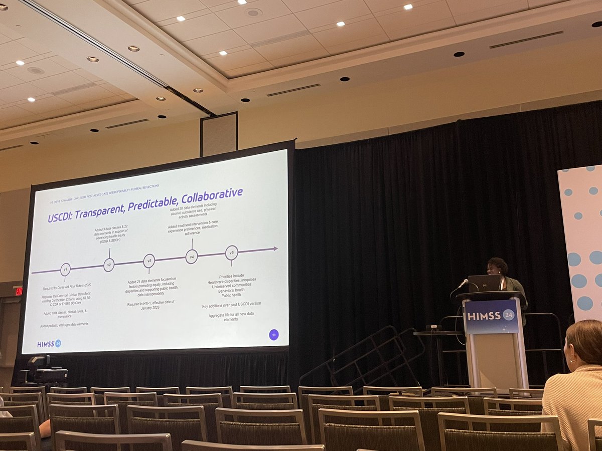 This is awesome slide from @ONC_HealthIT to show the progression of #USCDI. We’re now on Version 5. #HIMSS24