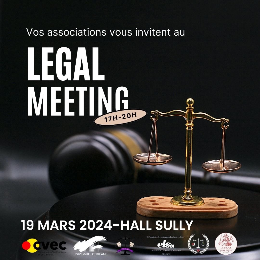 Chers Étudiant(e)s,

La Corpo, Elsa, Just’Ice et la Clinique juridique sont heureux de vous annoncer le retour du Legal Meeting ! 🤩

L’occasion de rencontrer une trentaine de professionnels du domaine juridique.

Rendez-vous le Mardi 19 Mars de 17h à 20h dans le Hall Sully ! 🌟