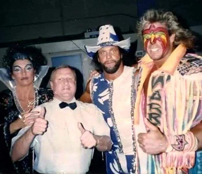 Sherri, Earl Hebner, Macho Man and Ultimate Warrior. Backstage WrestleMania 7 1991. #wwe #WWERaw #smackdown #wwe2k24 #aew #AEWDynamite #AEWCollision