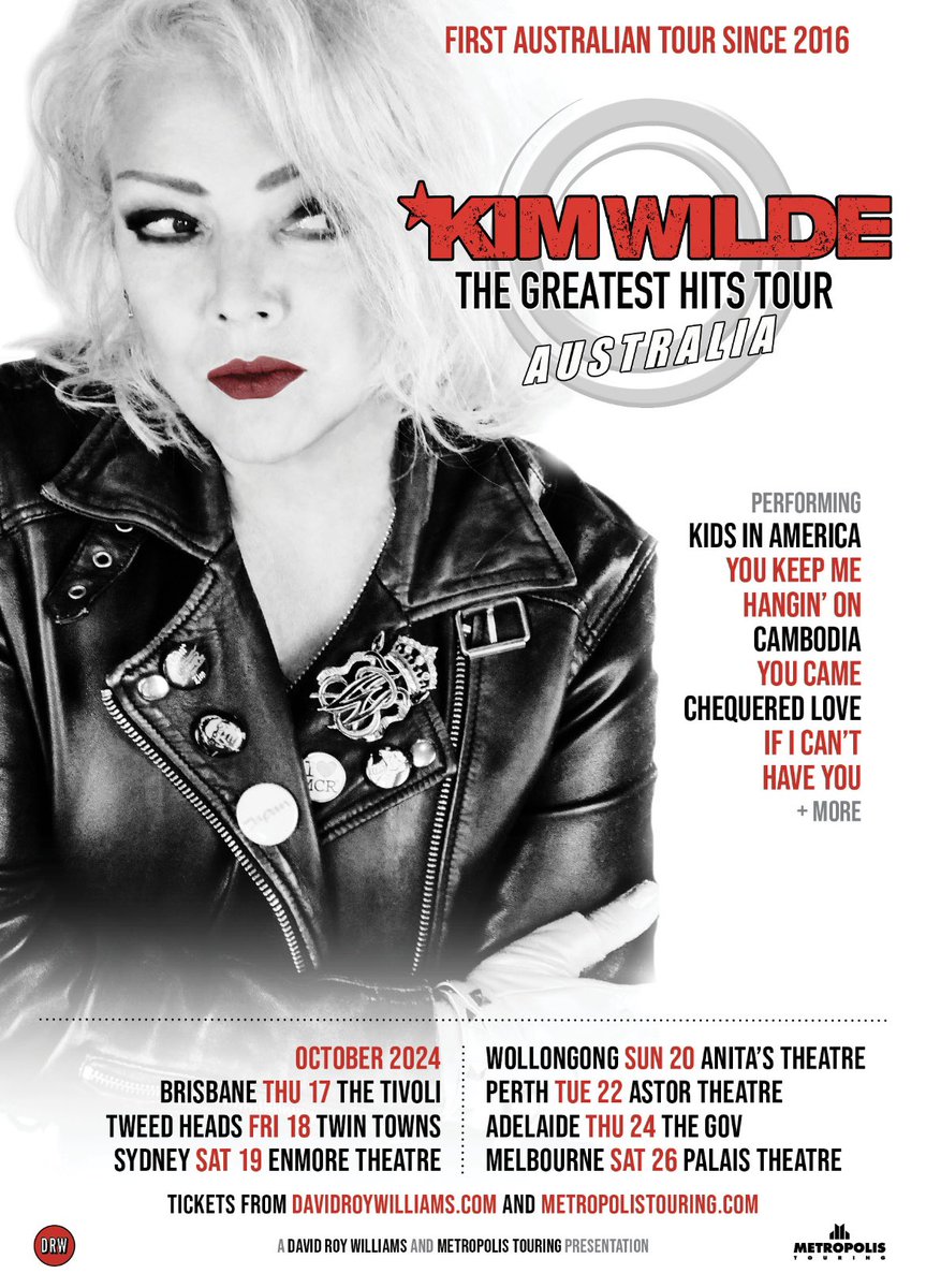 October this year….we’re coming back to Australia! Tickets from kimwilde.com
