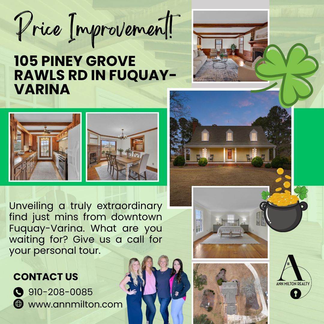 Feeling lucky? 🍀105 Piney Grove Rawls Rd in Fuquay Varina is move in ready and sure to dazzle you! Contact Ann Milton Realty today. 910-208-0085📱 #annmiltonrealty #harnettcountyhomesforsale #harnettcountyrealestate #realtor #priceimprovement #lovewhereyoulive #fuquayvarina