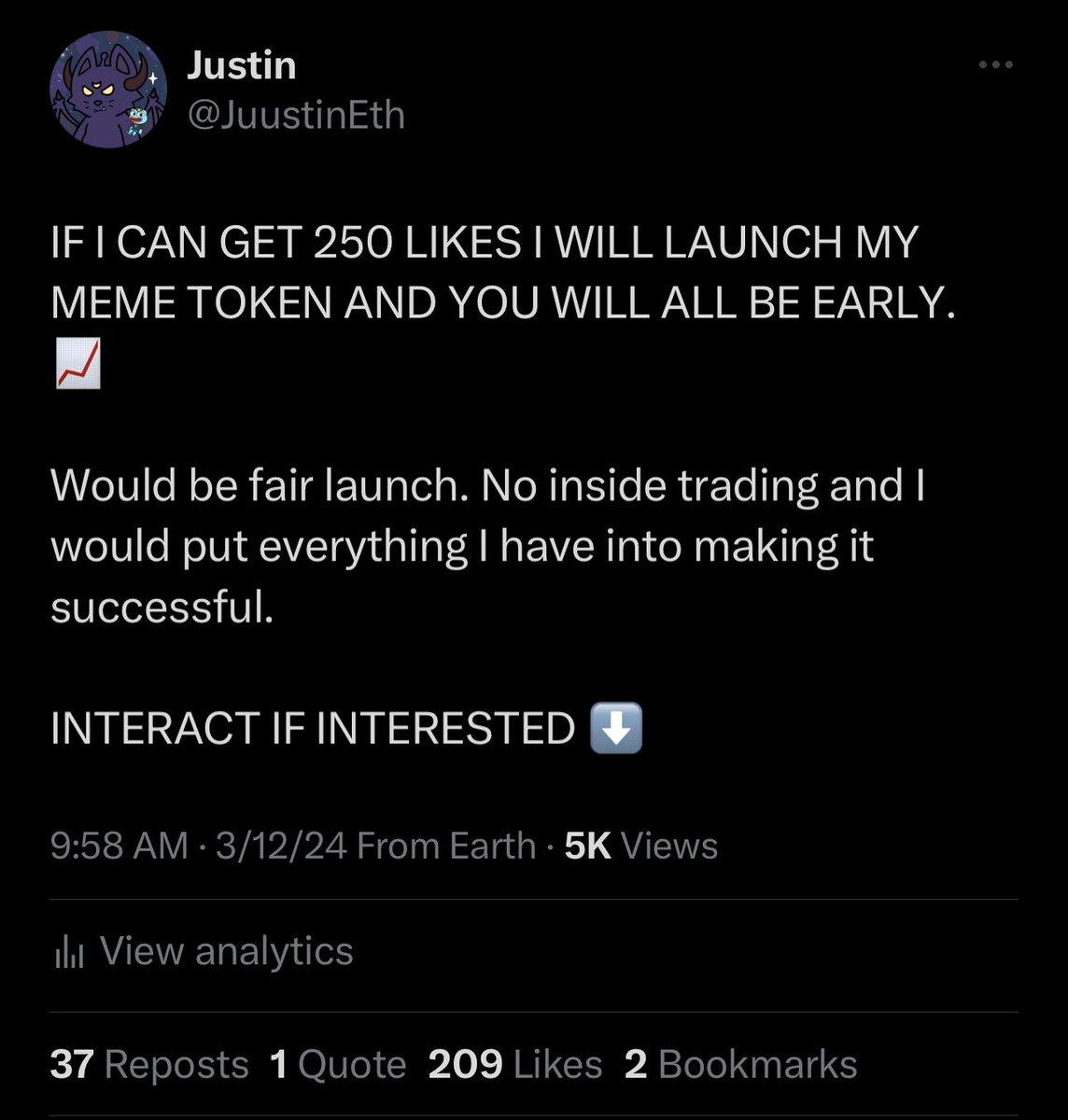 WE HIT 250+ LIKES! TIME TO SEND IT! 

TELEGRAM WILL OPEN SOMETIME IN NEXT 12 HOURS WITH ONLY 100 SPOTS. EARLY MFers WILL BE REWARDED. 

GIVING AWAY 20k TOKENS ON THIS TWEET RT &amp; TAG 5 FRENS. 

MORE INFO SOOOON 📈