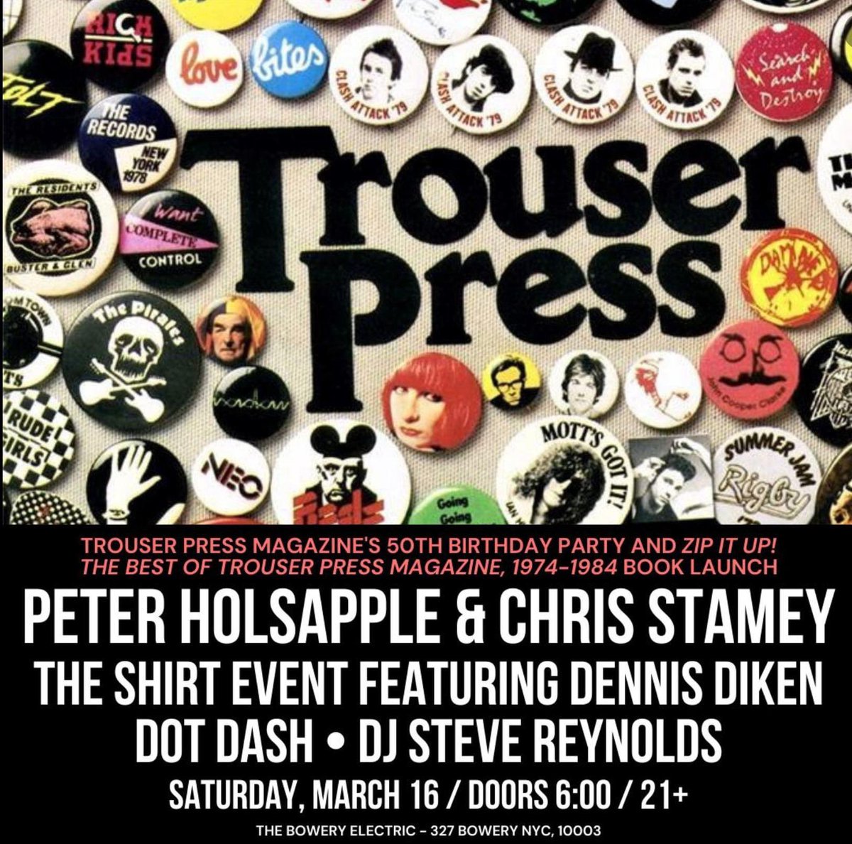 NYC! Dennis Diken of @SmithereensHQ will be performing at the 50th anniversary of @trouserpress at @theboweryelectric on Saturday, March 16. @trouserpressbooks #trouserpress #thesmithereens
