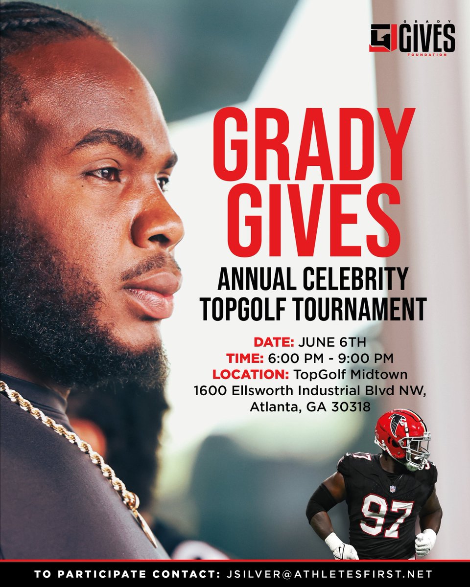 Calling all our golfers for our Annual Celebrity Topgolf Tournament on June 6th at Topgolf Midtown! ⛳️️‍

Spots are gonna fill up fast, so lock yours in now by contacting 📩: jsilver@athletesfirst.net
See you there!