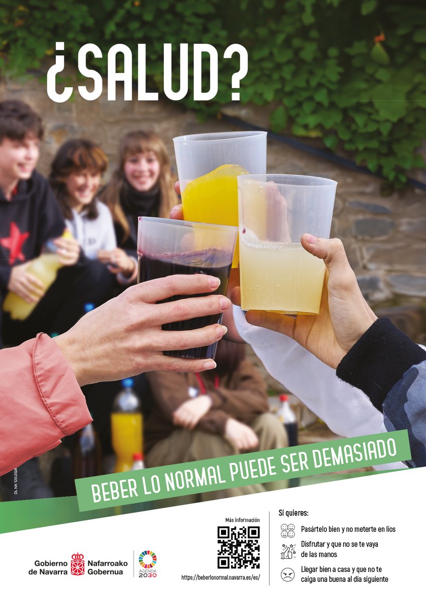 🚫 Conocer tus límites es clave. Beber responsablemente es cuidar de ti y de los demás.
Desde el Ayuntamiento apoyamos la campaña de prevención del alcoholismo “Beber lo normal puede ser demasiado, ¿conoces tus límites?” lanzada por el Gobierno de Navarra.