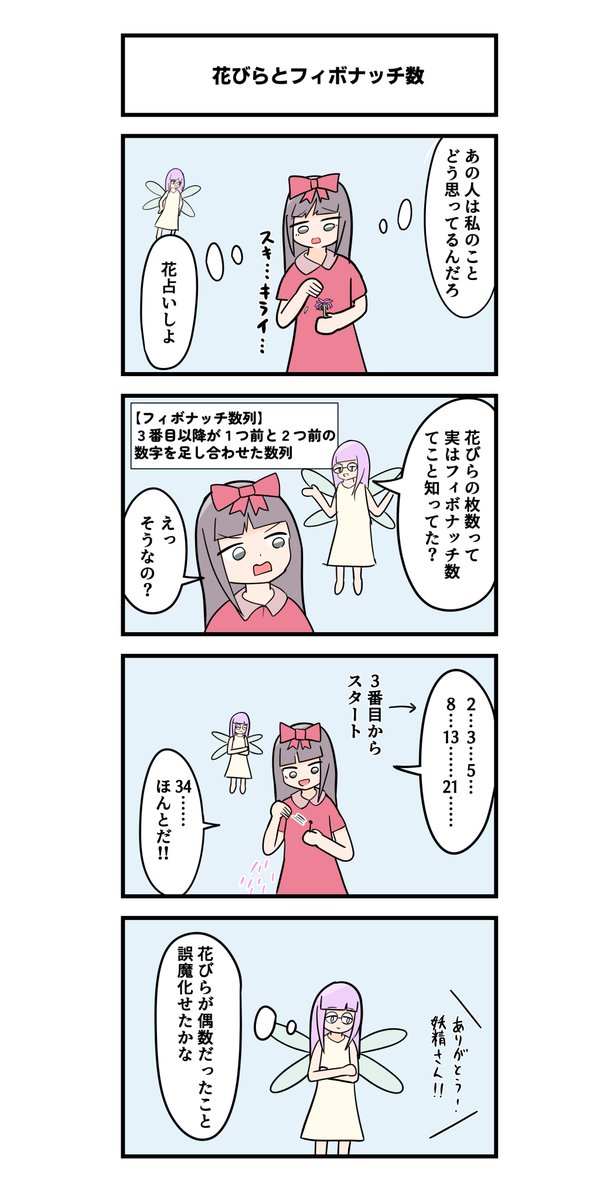 4コマ「花びらとフィボナッチ数」 