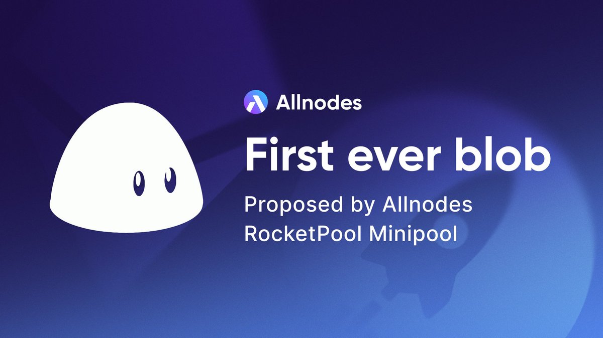 As a testament to our dedication, history has been made! An #Allnodes hosted @Rocket_Pool Minipool proposed the first-ever #blob on #Ethereum, leading in a new era of efficient and cost-effective data handling on the network. 🎉 See yourself: beaconcha.in/slot/8626178#b…