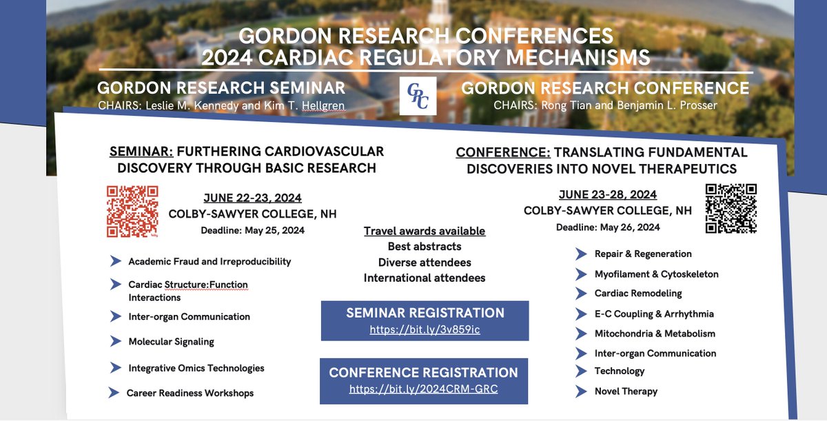 Don't miss the premier conference for fundamental and translational cardiac research! Program in link, still with open talk slots to be selected from abstracts. #CardioTwitter @Rongtian2 @KimHellgren @Heart4Carolina grc.org/cardiac-regula…