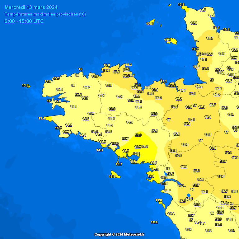 SebDecaux's tweet photo. #Bretagne #maximales
Fraîcheur très relative sur le #Morbihan ce mercredi avec 11.8°C à #Sarzeau et 13.7°C à #Lorient mais une ambiance plus printanière a régné nord et à l'est.
Il a fait 16.3°C à #SaintBrieuc, 16.8°C à #Dinard, 17.1°C à #Rennes, #SaintCast, 18.3°C à #Bréhat🌺 https://t.co/Hq1DTtTvYW