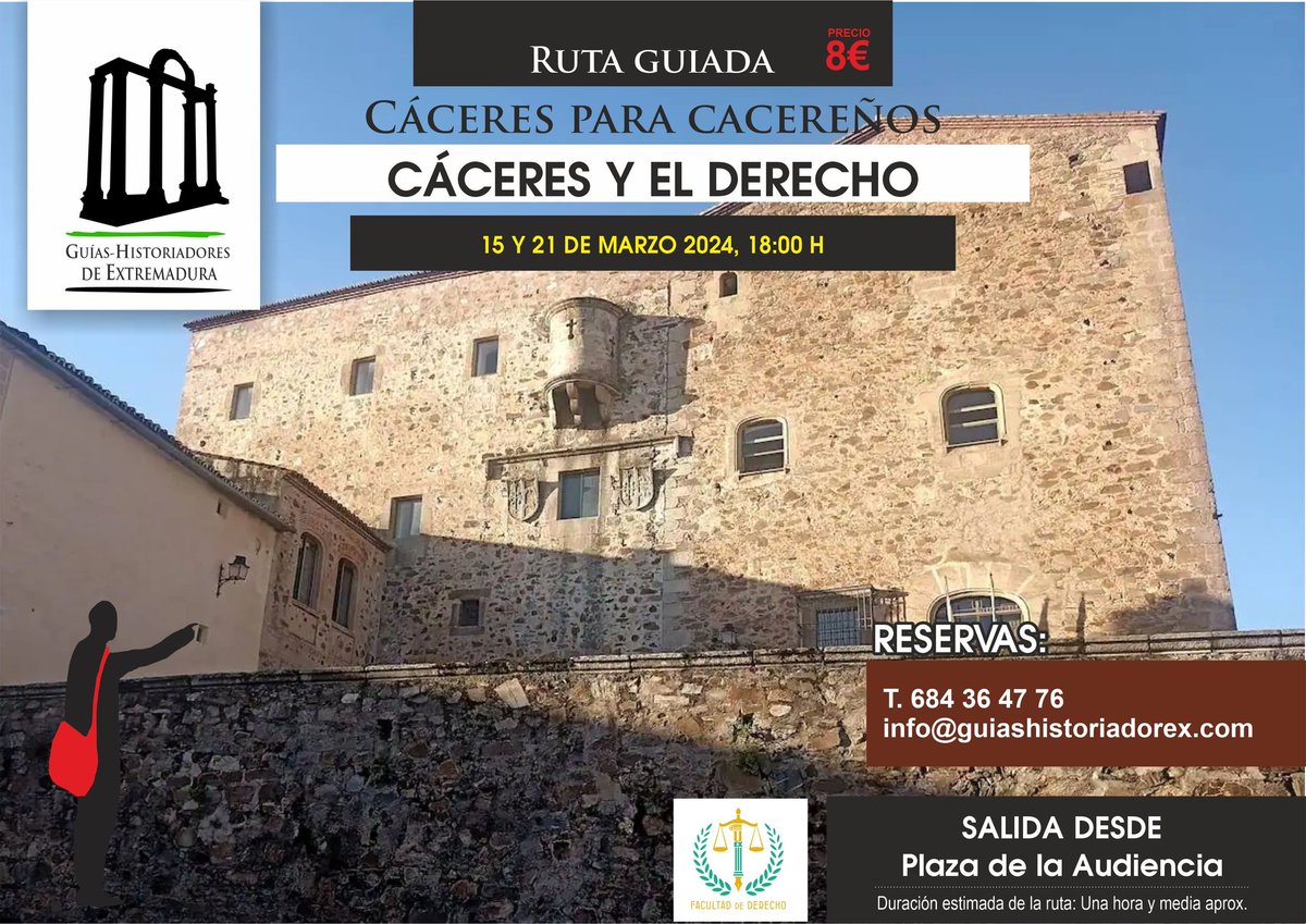 Todavía quedan plazas para "Cáceres y el derecho". Un homenaje al 50° aniversario de la creación de la Facultad de Derecho de la Universidad de Extremadura. Los próximos jueves 15 y 21 de marzo a las 18:00 horas.