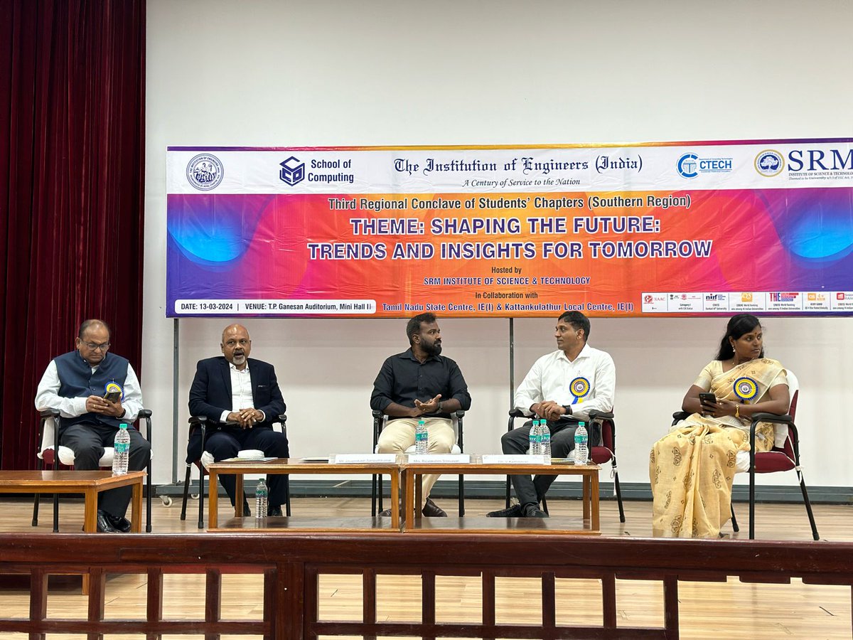 SoC_SRMIST's tweet photo. Institutions of Engineers India (IEI) hosted the 3rd Regional Conclave of Students’ Chapter (Southern Region) at SRMIST KTR on March 13, 2024. The conclave was organized by the Department of Computing Technologies IEI Student chapter.
#SRMIST #IEI #CTECH #Schoolofcomputing https://t.co/HmjcVBMYP6