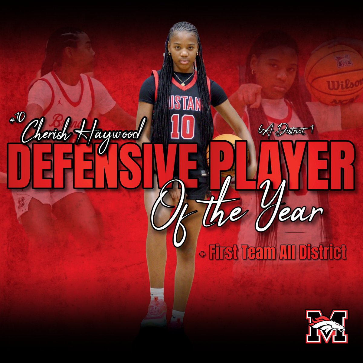 MustangWBB's tweet photo. Post Season Awards 🚨
6A District 1

Defensive Player of the Year:
Cherish Haywood 🔥🏆

Congratulations Cherish on being recognized as the BEST defender in the district! Every game you are guarding the other teams best player &amp; you do it to perfection! 

@HaywoodCherish https://t.co/iUsgiDqPCl