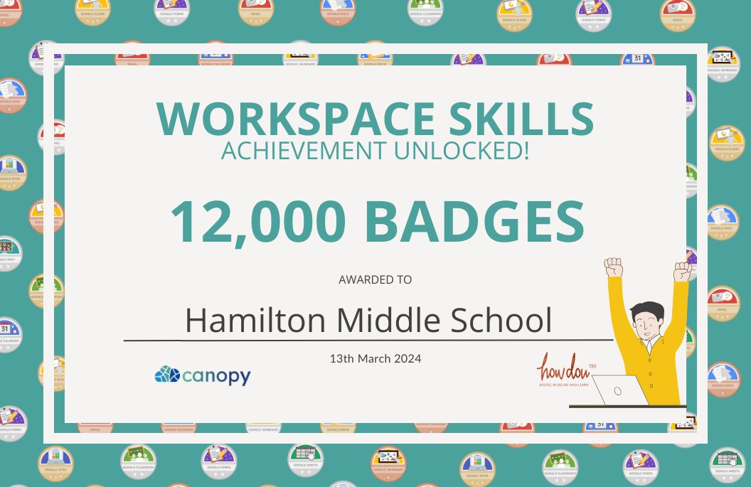 Canopy (@canopycic) on Twitter photo 🙌 Congratulations to Hamilton Middle School for earning over 12,000 #WorkspaceSkills badges!!
Awesome work, keep them coming! ⭐️⭐️ <a href="/MMSDschools/">Madison Schools (WI)</a> 🙌 Congratulations to Hamilton Middle School for earning over 12,000 #WorkspaceSkills badges!!
Awesome work, keep them coming! ⭐️⭐️ <a href="/MMSDschools/">Madison Schools (WI)</a>