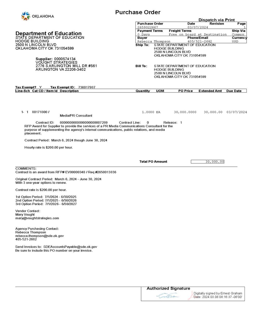 PAYING FOR PUBLICITY- We're digging into a $30k contract to promote <a href="/RyanWaltersSupt/">Ryan Walters Superintendent Parody</a> and his agenda on the national stage. In our collaboration with <a href="/OklahomaWatch/">Oklahoma Watch</a>, we look at exactly where your money is going, including the surprising connection already inside <a href="/oksde/">OK State Dept of Ed</a>. 🧵