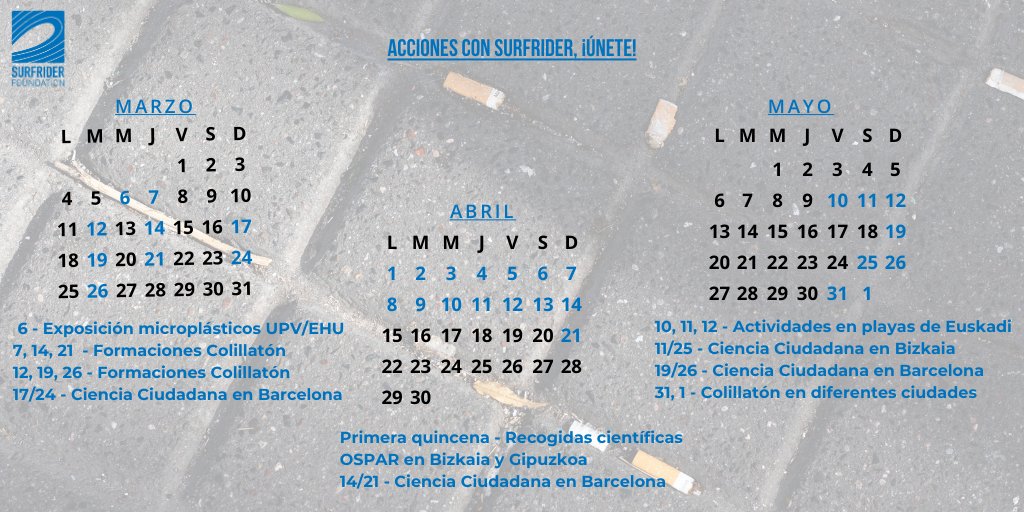 surfriderespana's tweet photo. 🌊Calendario de actividades gratuitas para los próximos meses, ¡únete al #ActivismosPositivo con Surfrider!

✅👉Más información e inscripciones: https://t.co/pw5IkxAmpc https://t.co/adQt6bXSz1