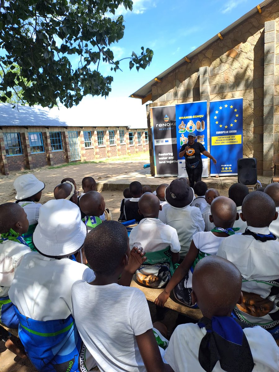 renoka_movement's tweet photo. Today in conversation with students at Matsieng Primary School as part of Source to Mouth Transboundary Clean-up campaign, ReNOKA,@EUinLesotho & @PhehaPlastic shared #lessons on how the #students can take better care of the #land & #water resources
#EUBeachCleanup
#SourceToMouth https://t.co/LiGEj9xCsN