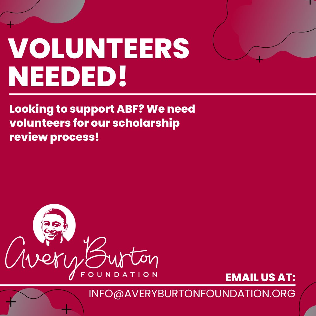If you're interested in helping us in our scholarship review process, email us at info@averyburtonfoundation.org to learn more or sign up!

#ABF #AveryBurtonFoundation #MemorialScholarship #MentalHealth #EndTheStigma #Volunteer #VolunteerOpportunities