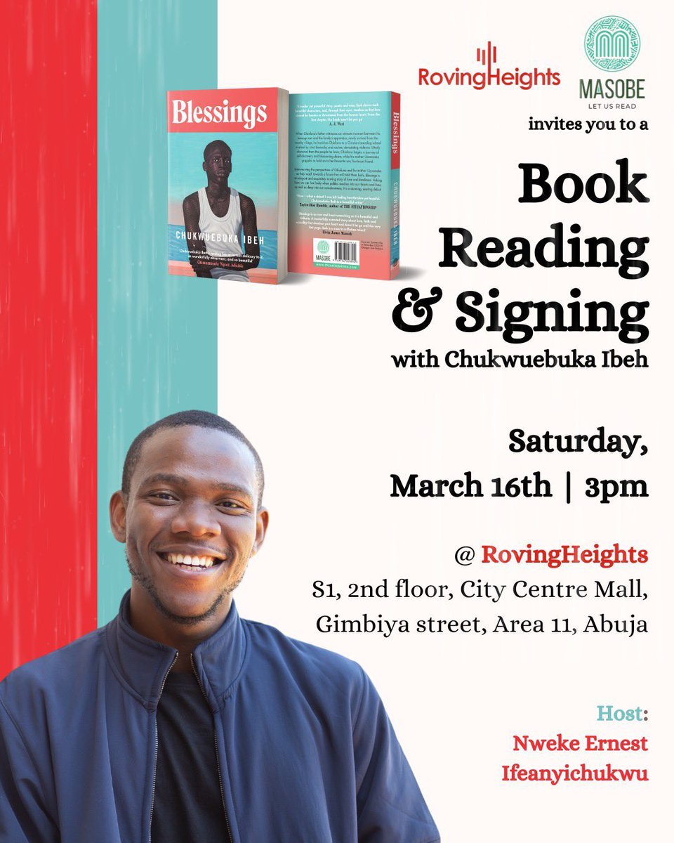 My baby <a href="/ChukwuebukaIbe4/">Chukwuebuka Ibeh</a> is having a reading from his novel “Blessings” this Saturday in Abuja, and I’ll be giving away signed copies to 10 people available to attend the reading. Let me know if you want one and can attend.
