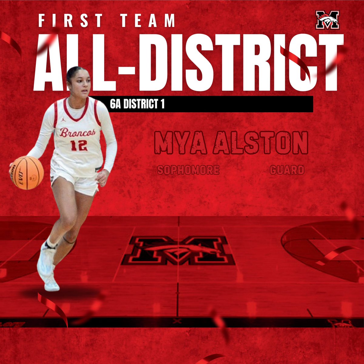 MustangWBB's tweet photo. Post Season Awards 🚨🚨
6A District 1

First Team All- District:
Mya Alston- Sophomore 

Congratulations Mya on being named to FIRST TEAM, the only sophomore on the list. You showed up and showed out &amp; put the state on notice! 

We are proud of you! 

@MyaAlston2026 https://t.co/va1tye20Z5