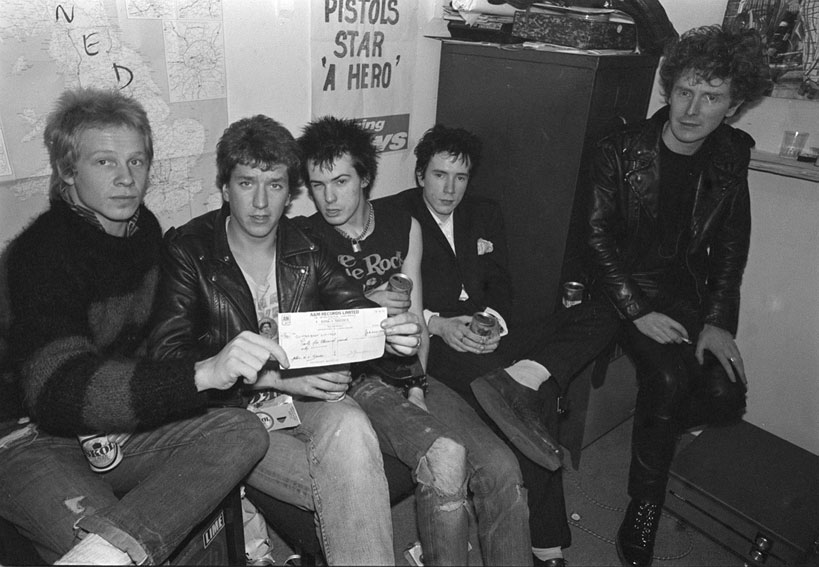 Sex Pistols at the Glitterbest Office, Dryden Chambers, London, 1977. Photo by Bill Roundtree