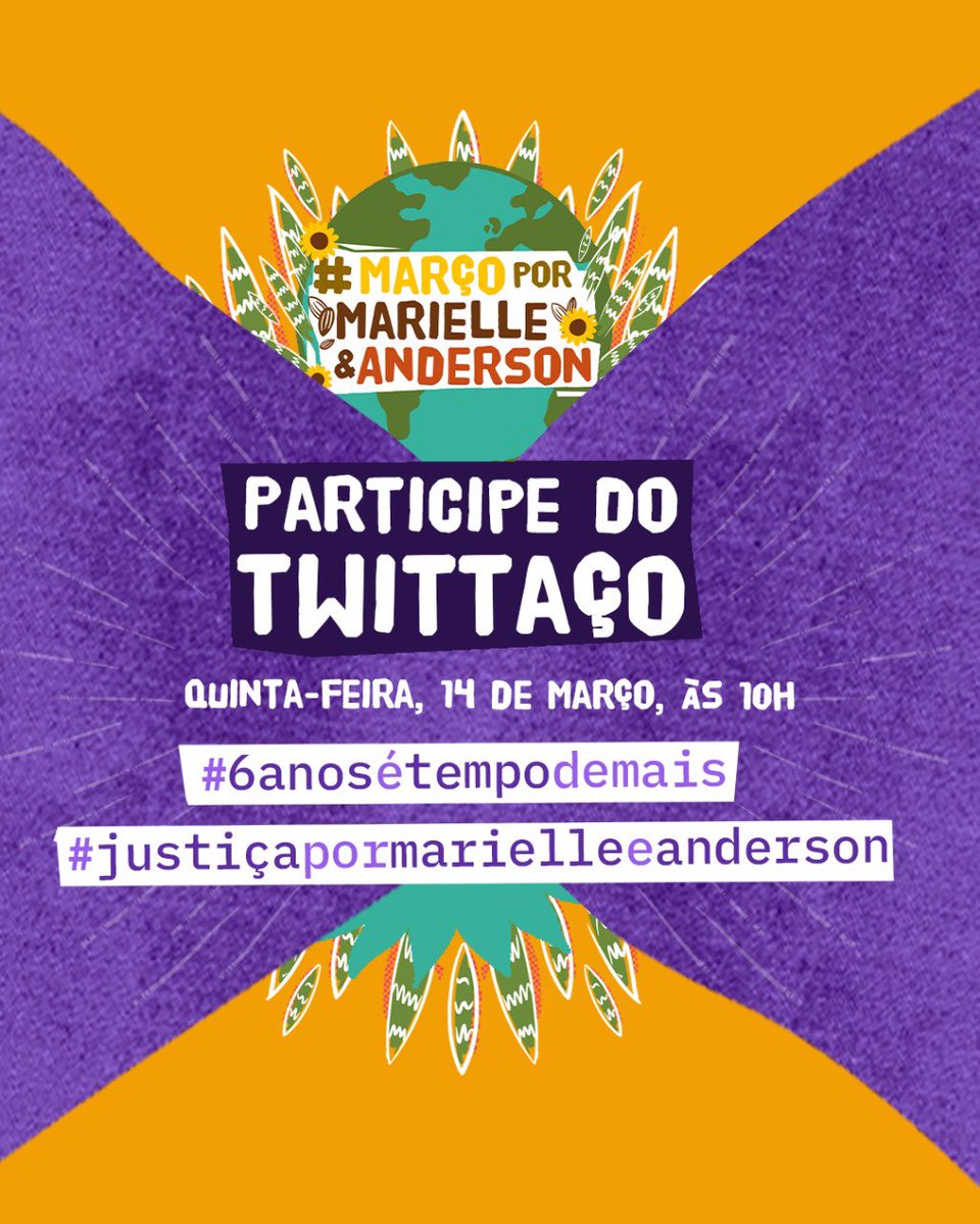 ⚠️ Alerta Twittaço!

Amanhã se completará 6 anos do crime político que nos tirou Marielle e Anderson e que demonstrou as fragilidades profundas da nossa democracia. Mais de meia década sem respostas e sem nenhuma responsabilização, é tempo demais!
