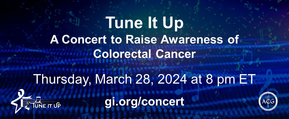 🗓️Save the Date! An evening of music for #ColorectalCancerAwarenessMonth 🎼ACG's Tune It Up Concert returns Thursday, March 28 at 8 pm ET 🎶Concert Master Dr. Ben Levy @BenLevyCello has invited⭐️ performers 👂Until then, check out the 2023 recording at gi.org/concert