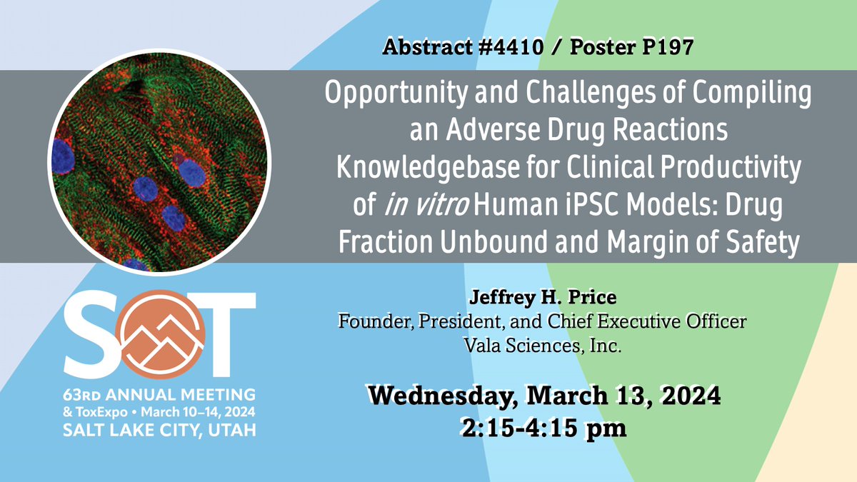 ValaSci's tweet photo. Our CEO, Jeffrey Price, is at #SOT2024. Stop by our poster today, March 13 from 2:15-4:15 pm!

Learn more about the process of creating a literature-informed knowledgebase on adverse drug reactions and discuss best approaches to drug screens.

Abstract 4410 / Poster Board P197 https://t.co/bbaiADO0RB