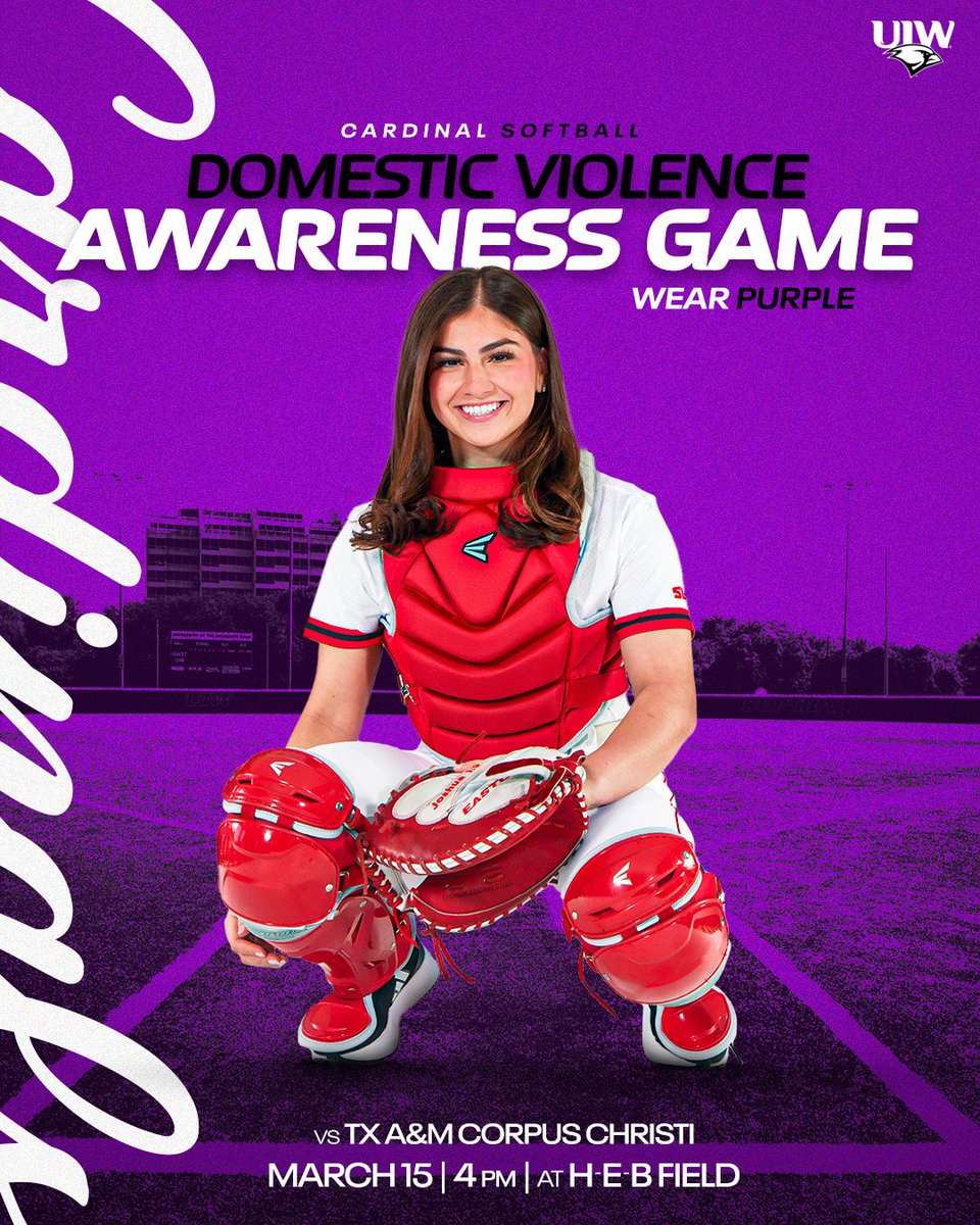We are back at H-E-B field this weekend. Come out and support <a href="/UIWSoftball/">UIW Softball</a> for our Domestic Violence Awareness Game this Friday at 4pm and wear purple.

<a href="/UIWAthletics/">UIW ATHLETICS</a> <a href="/uiwcardinals/">UIW</a> <a href="/UIWcampusengage/">UIW Campus Engagement</a> <a href="/UIWTitleIX/">UIW Title IX</a> 
<a href="/UIW_SAAC/">UIW SAAC</a> <a href="/UIWAlumni/">UIW Alumni</a>

#DomesticViolenceAwareness2024