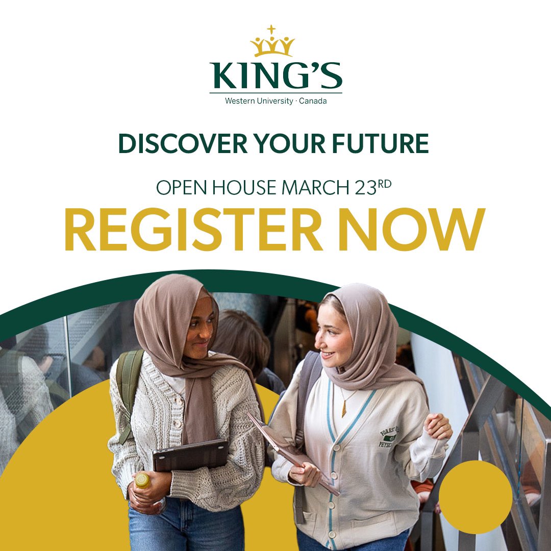 Experience your future at King's at our #OpenHouse on March 23. We invite #FutureStudents to attend info sessions, tour our beautiful campus, and meet with faculty, current students, and staff. Register today: kings.uwo.ca/future-student… @KingsAtWestern