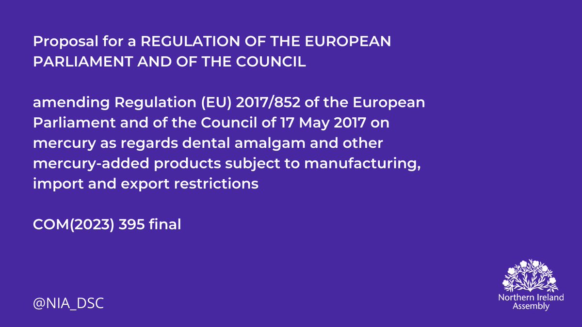 This week, the Windsor Framework Democratic Scrutiny Committee will hear from the British Dental Association on an EU legislative proposal on mercury and dental amalgam. Watch live from 10am niassembly.tv/live-stream-2/