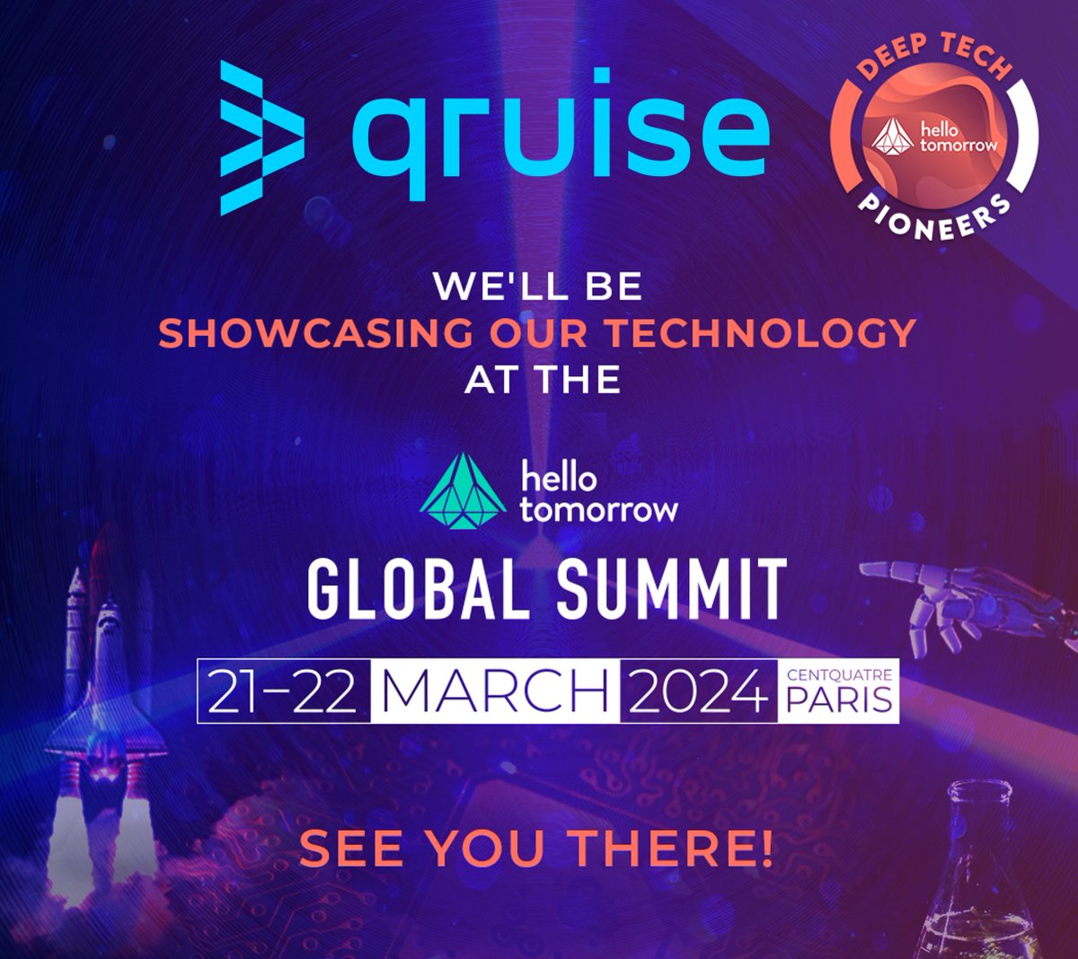 🔥 Calling all Deep Tech enthusiasts!

As a @hellotmrc Deep Tech Pioneer, we are super excited to showcase our software at the Global Summit in Paris on March 21st and 22nd!

Join us there to learn everything there is to know about our two brand new products:

⚛️ QruiseOS: our